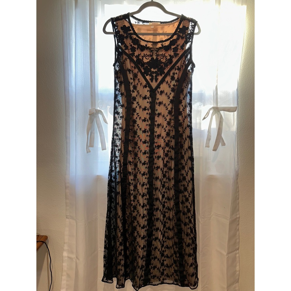 SUNDANCE Black Lace Layered‎ Tank Maxi Slip Dress 2 Piece Womens 4 Sleeveless